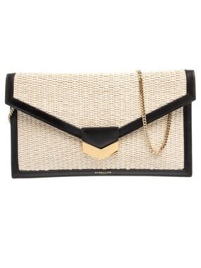 DeMellier Cream Raffia Envelope Clutch with Black Trim With Dustbag